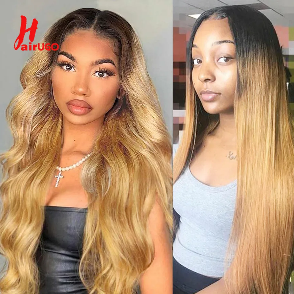 HairUGo T1B/27 Omber Blonde Body Wave Bundles Brazilian Human Hair Weaving Remy Hair Bundles