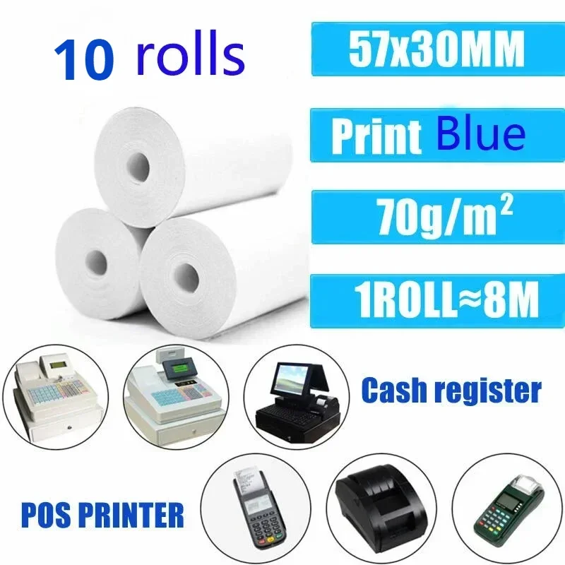 Thermal Paper 57x30mm POS Printer Blue Font 10 Rolls Mini Mobile Bluetooth Cash Register Roll Paper Bill Receipt Printing
