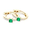 925 Sterling Silver Plated 14K Gold Ladies Hoop Earring 3x3mm Square Artificial Emerald Vintage Earrings for Women Jewelry Gift 3