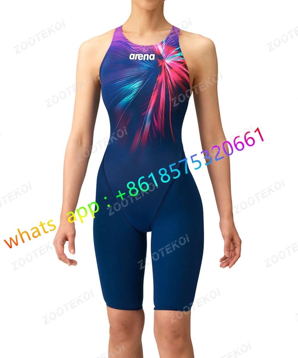 Sleeveless Sexy Racer Back Swimwear Women One Piece Swimsuit Knee Length Swimming Bodysuit Quick Dry Competitive Swimming Suit
