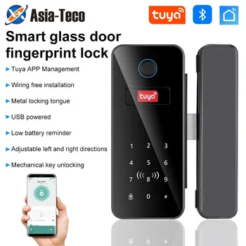 Bluetooth Electronic Fingerprint Recognition Smart Lock Tuya APP Rfid Card Biometric Unlock for Glass Door Lock Wooden Door