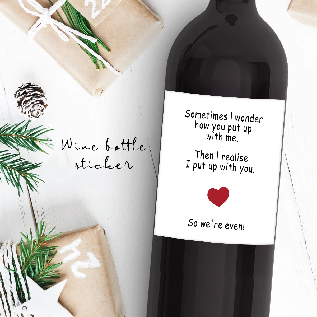 4-Pack Humorous Wine Bottle Stickers – “We Put Up With Each Other” Novelty Self-Adhesiv... - SKU HWBS1750 - UGI Pack...