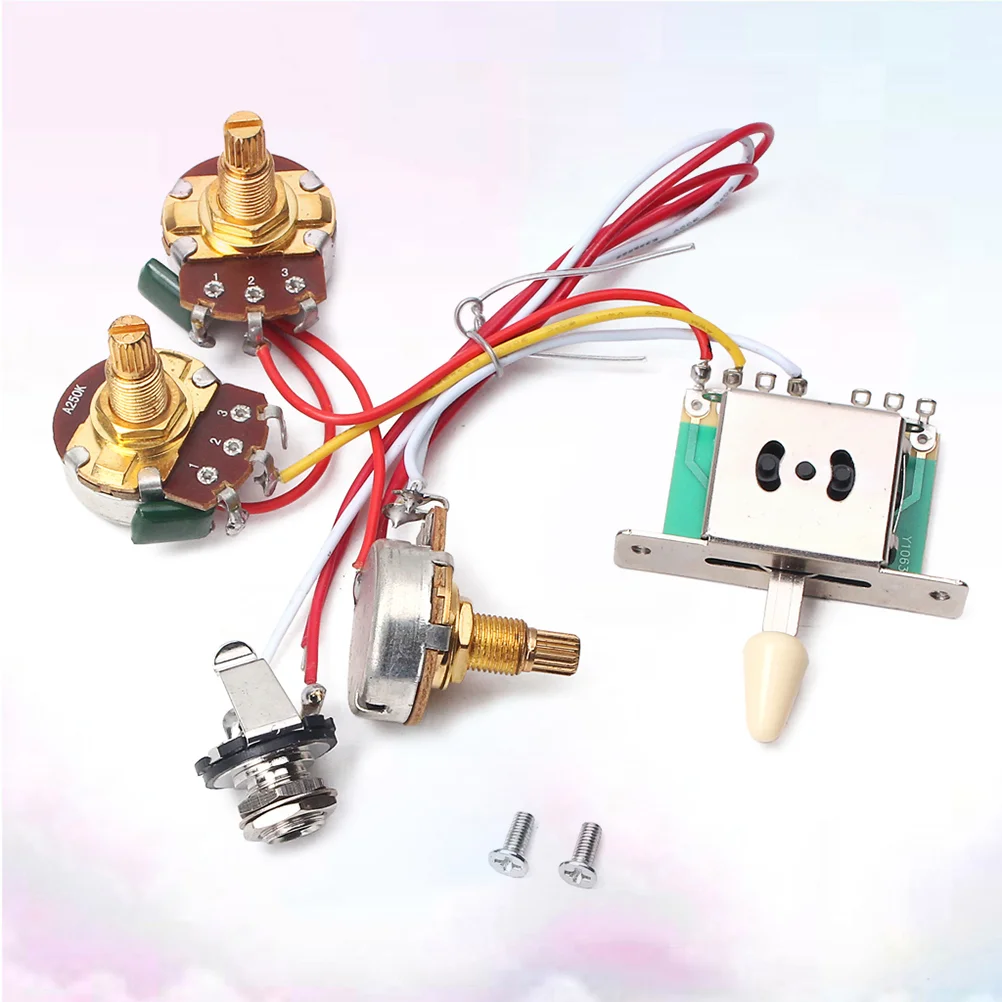 

Electric Guitar Wiring Harness Guitar Potentiometer Shaft 5 Way Toggle with Volume and Tone Controls Pot 250K