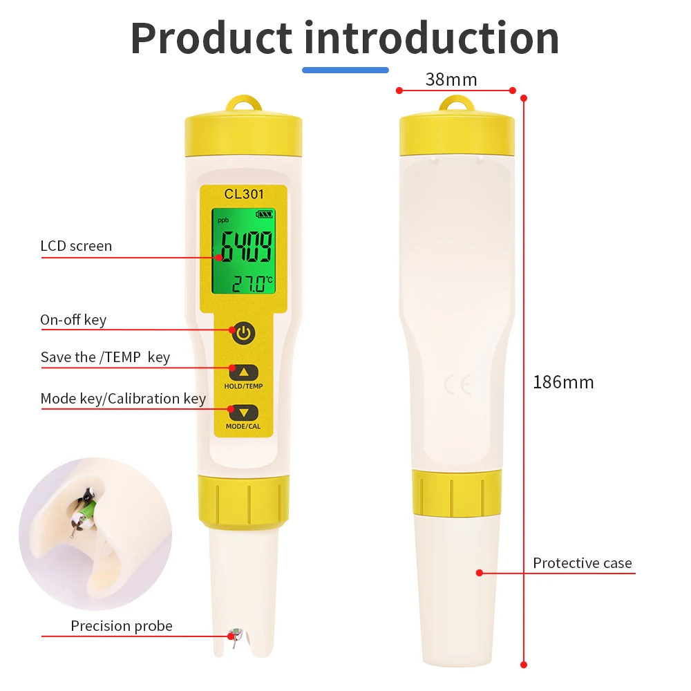 S1a22e21ef50541cfb2063ec102da4006O 5 in 1 Chlorine Meter Pen Water Quality Detector PH, H2, ORP TEMP CL2 Tester Multi-function Spa Swimming Pool Chlorine Monitor Mallzona