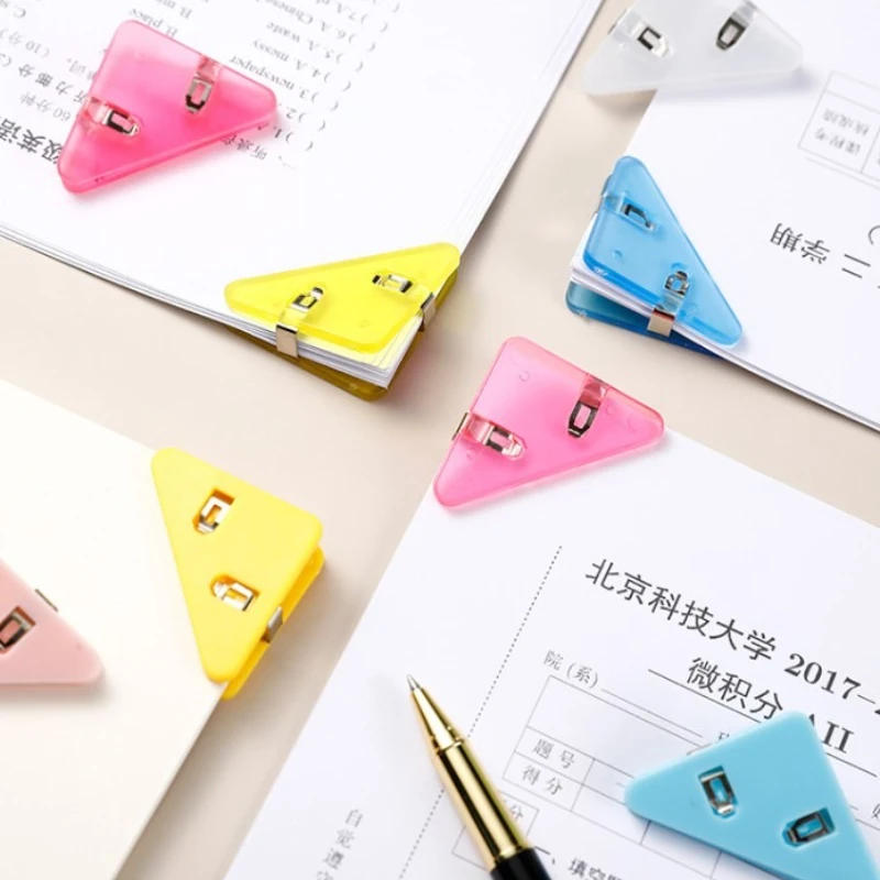 1pcs Kawaii 삼각형 파일 종이 클립 파일 색인 사진 클램프 페이지 홀더 한국어 편지지 사무실 책상 주최자