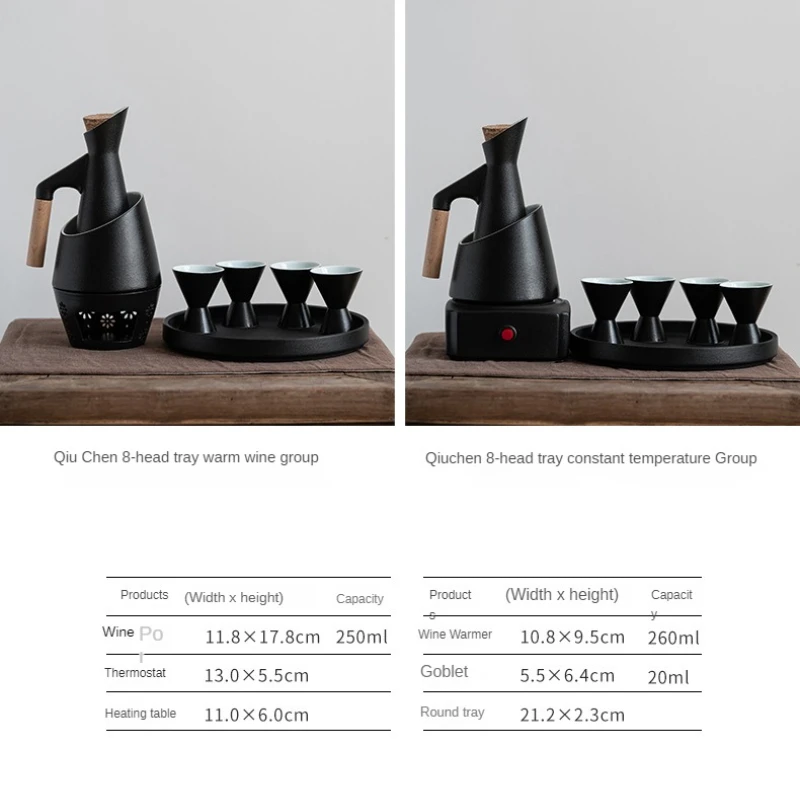 Japanese-style ceramic wine cabinet set includes 1 wine jug, 1 cabinet, 4 sake glasses, tray and candle heater