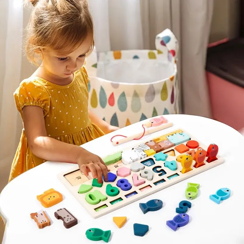Montessori Wooden Toys Kids Busy Board Shape & Number Matching Digital Shape Educational Toys For Children Gifts 2