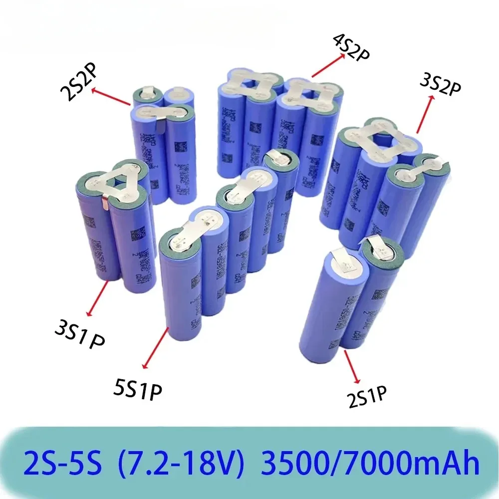 Аккумуляторная литий-ионная батарея 2S1P 2S2P 3S1P 3S2P 4S2P 5S2P, 7,2 в, 10,8 В, 16,8 в, 18 в, 33 г, 18650, 3500 мАч, 18 в