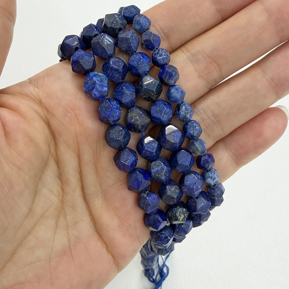 15" Naturstein Big Cuts Facettierte gefärbte Lapislazuli Runde lose Perlen 6 8 10 mm Auswahlgröße
