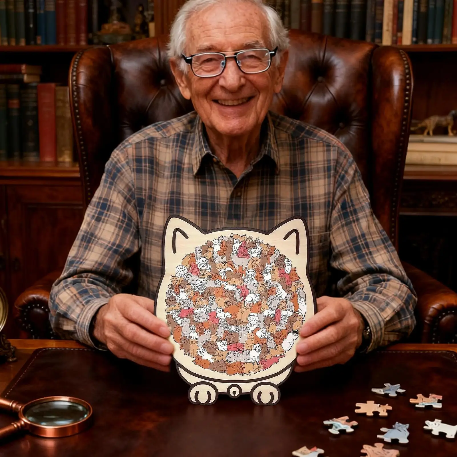 135 PC Cat-shaped Wooden Jigsaw Puzzle Unique Irregular Puzzle Pieces Game Birthday Xmas Gifts for Cat Lovers Home Decorations