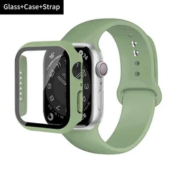 Premium Silicone iWatch Band with Protective Glass Case & Strap - Compatible with Multiple Sizes for 40mm series 654 se (13 official green)