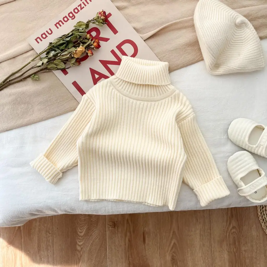 Autumn Winter Baby High Collar Knitted Sweater Girls Thick Warm Thick Knit Bottom Shirt Boys Versatile Tops Baby Girls Clothes