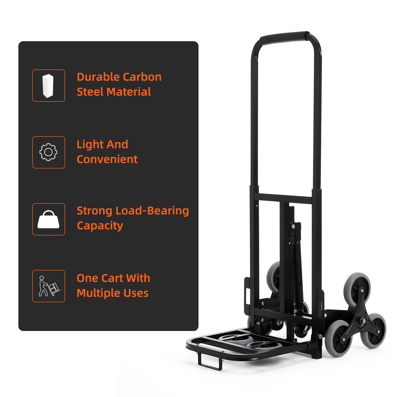 Stair Climbing Cart Heavy-Duty Hand Truck Dolly 375 lbs Stair Climber Hand Trucks with Adjustable Handle 10 Wheels Folding Cart