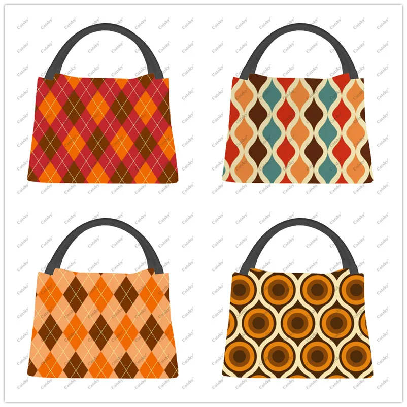 

70's Retro Patterns Portable Aluminum Foil Thickened Insulated Insulated Lunch Bag Waterproof Insulated Lunch Tote Bag