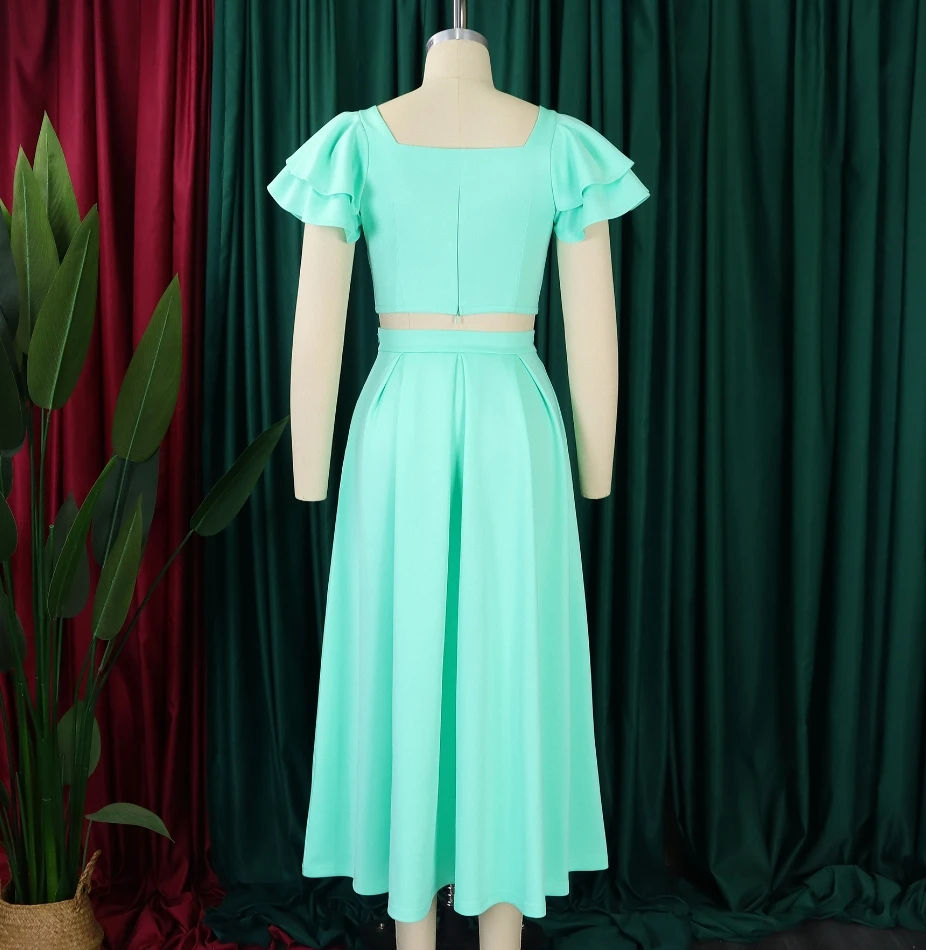 Women's Elegant Style Skirt Set 2024 Spring/summer Latest Elegant Party Solid Color Ruffle Edge Flip Collar Top Large Skirt Set