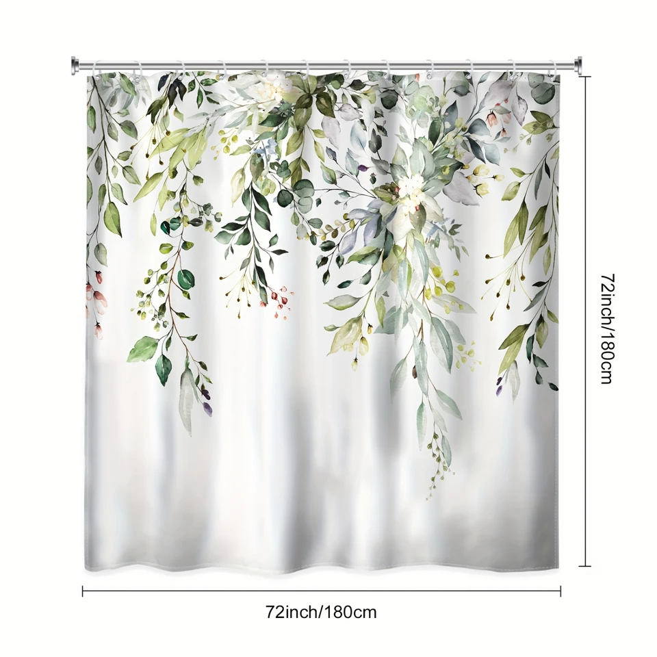 Sage Green Eucalyptus Leaf Shower Curtain Waterproof