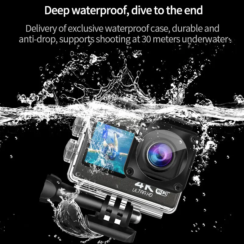 Ultra HD 4K Action Camera WiFi 170D Touch Screen 30m Go Waterproof Professional Helmet Video Recording Camera Remote Control