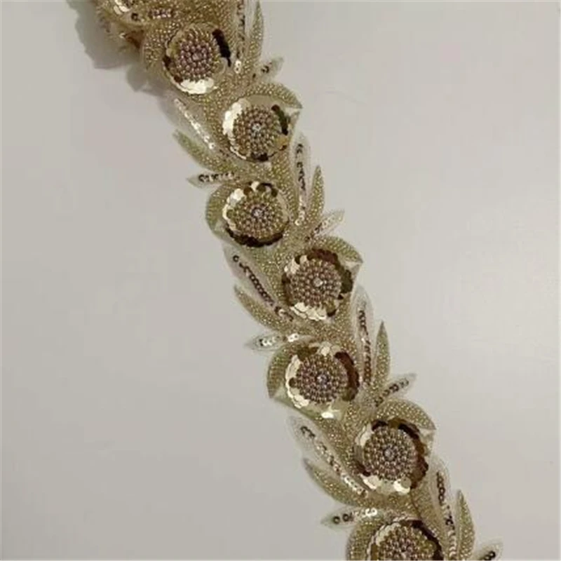 Description Picture 5 of item1 Yard Rhinestones Crystal Sequin Dress Applique beaded ribbon for wedding dress rhinestone lace and sew on diy fringe trim