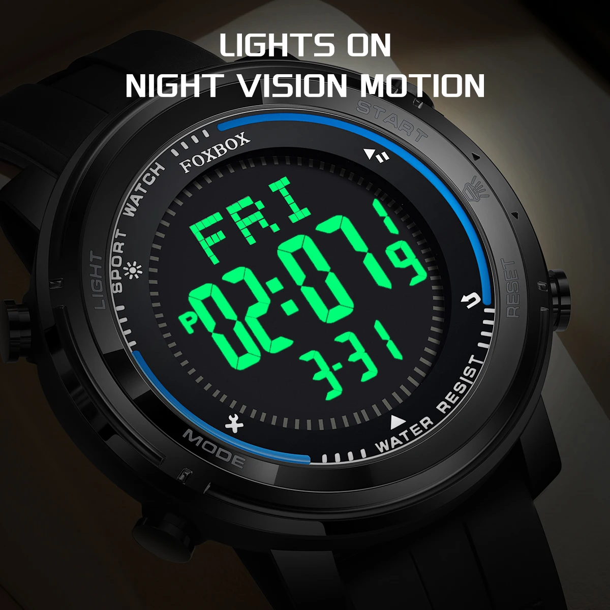 FOXBOX LED Alarm Backlight Waterproof Watch Men Fashion Analog Digital Watches For Men Black Silicone Luminous Quartz Men Watch