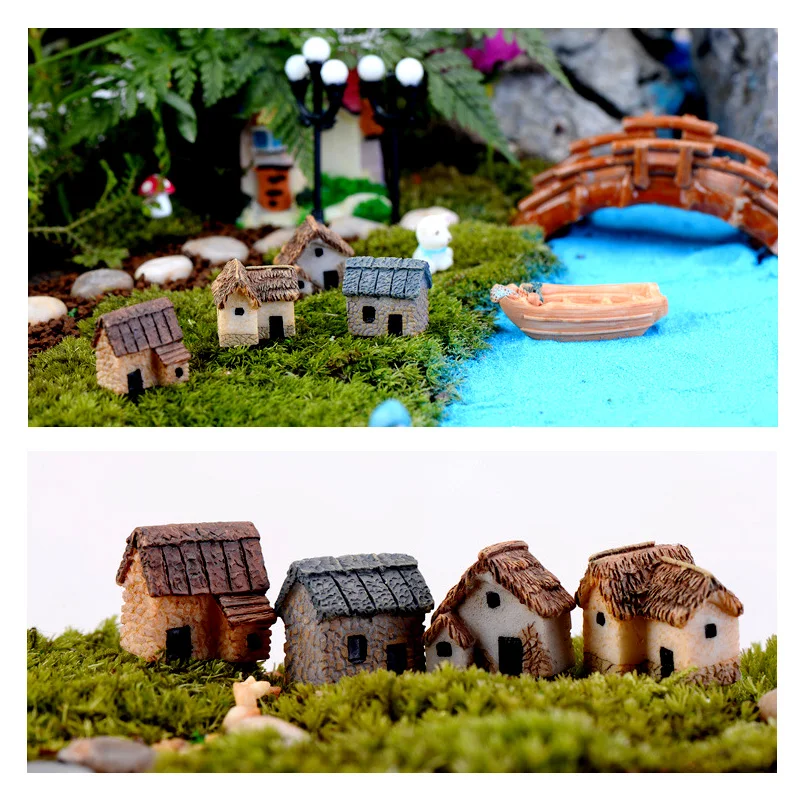 Miniature House Kit miniature house kit,miniature ornament,resin crafts accessories,resin ornaments,resin crafts,miniature figurines 10Pcs Mini Small House Figurine Resin Craft Diy Home Decor Fairy Garden Decoration Accessories Modern Building Statue