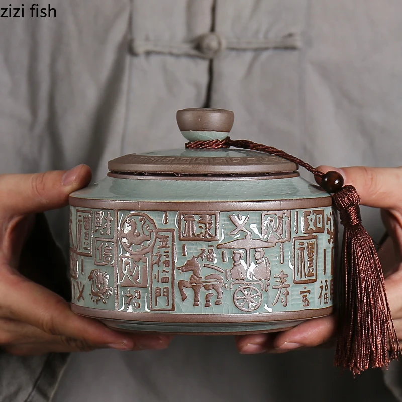 Ceramic Tea Caddy Storage Tank Sealed Jar Candy Jar Tea Box Sugar Bowl Organizer Home Food Container Decorative Jars Can Tea Canister