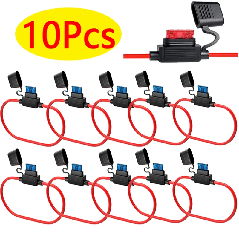 10Pcs Car Mini Waterproof Fuse Box Blade Type In Line Fuse Holder Power Socket 14AWG for 2V 30A Car Motorcycles Car Fuse Box