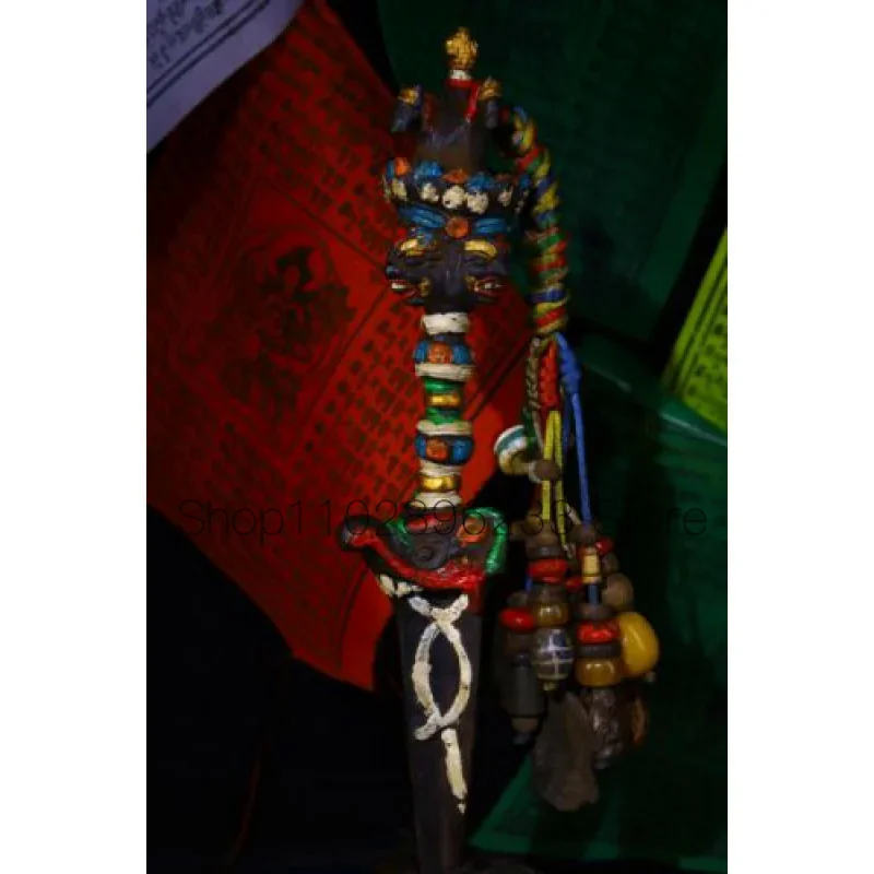 

33cm Tibetan Buddhism Brass Faqi Buddha Head Dorjpuba Dagger Bracket Faqi