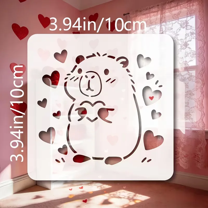 9PCS 카피바라 패턴 스텐실 재사용 가능한 페인팅 스텐실 PET 동물 테마 템플릿 (나무 바닥 타일 벽 원단 DIY용)
