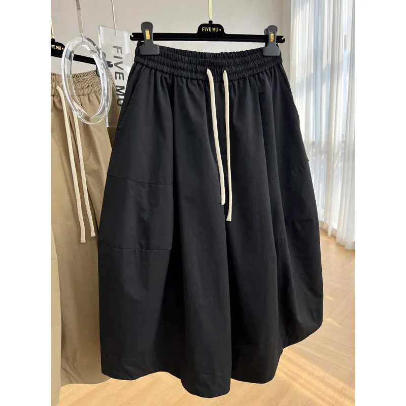 Large size design, loose A-line wide leg pants, women's summer cropped pants, skirt pants, casual pants