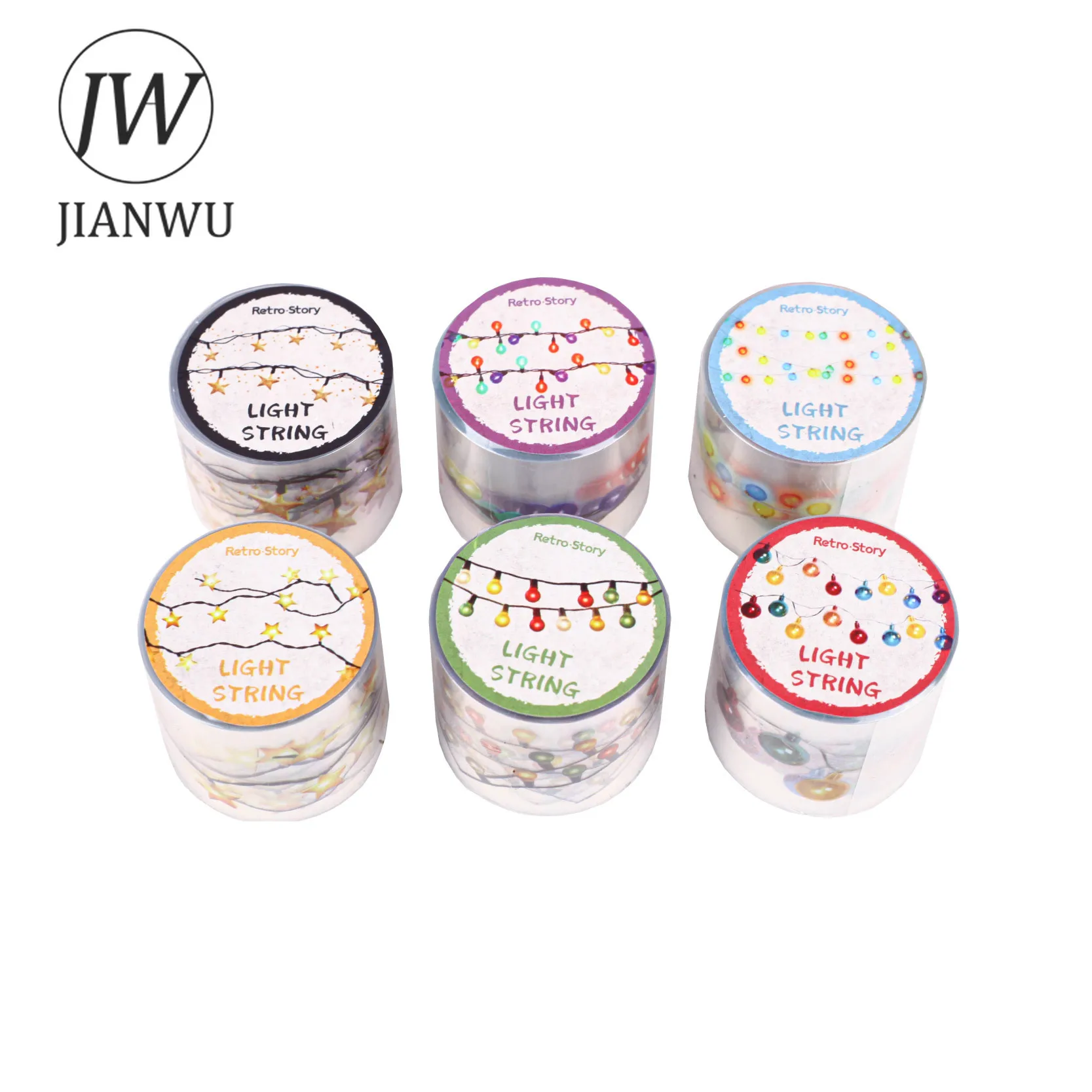 JIANWU 다채로운 스트링 라이트 시리즈 빈티지 스타 라이트 풍경 재료 콜라주 스크랩북 PET 테이프 크리에이티브 저널 문구
