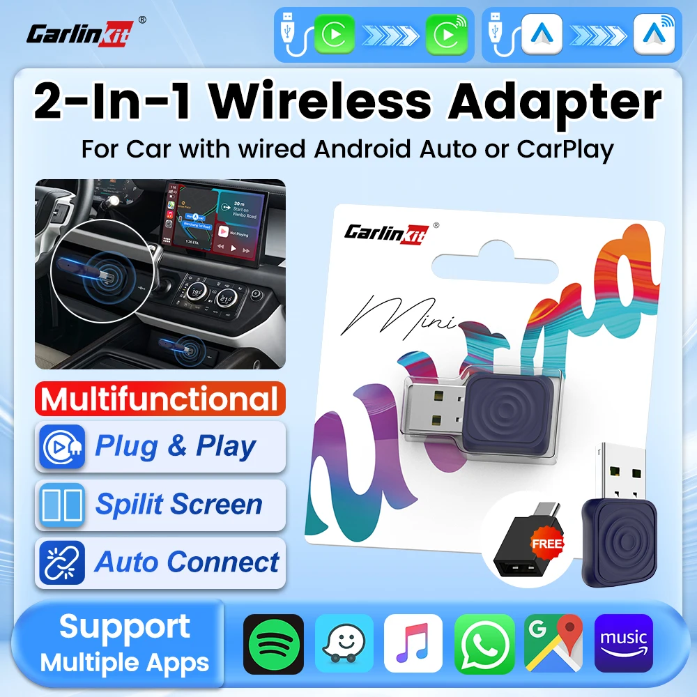 CarlinKit 5,0 Mini Ultra & Mini 5 Pro adaptador inalámbrico CarPlay inalámbrico y Android Auto USB Dongle para coches conexión automática inalámbrica