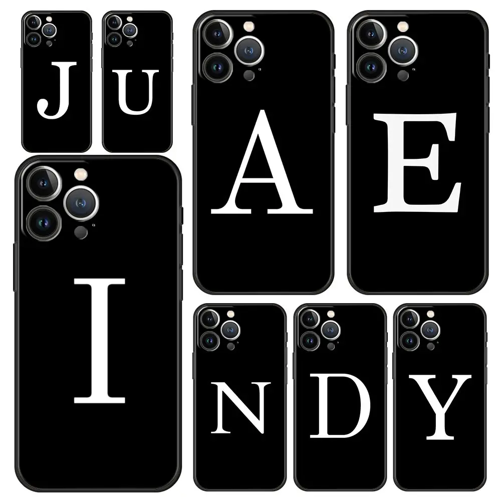Elegant Customizable Initial Letter Black Phone Case - Luxury Fashion Cover