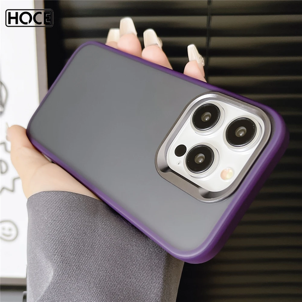 

HOCE Matte Translucent Phone Case For iPhone 15 13 14 Pro Max Metal Lens Frame Cases Clear Frosted Hard Acrylic Shockproof Cover