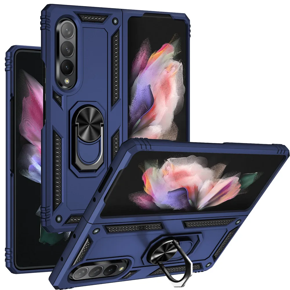 Z Fold 3 For Samsung Galaxy Z Fold 3 Case Shockproof Armor Car Holder Ring Phone Case For Galaxy Z Fold 3 5G Stand Holder Cover