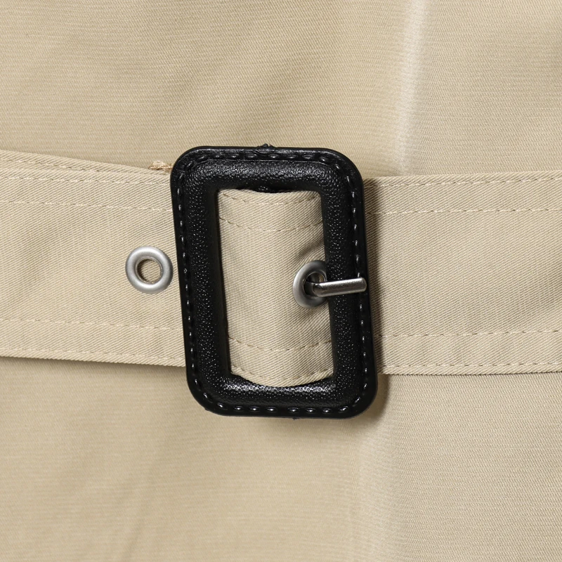 Damen Trenchcoat Khaki Kurz Stehkragen Doppelreihig Langarm Jacke 2026 Frühling Herbst Neu Damen Casual Street Oberbekleidung – Detail 8
