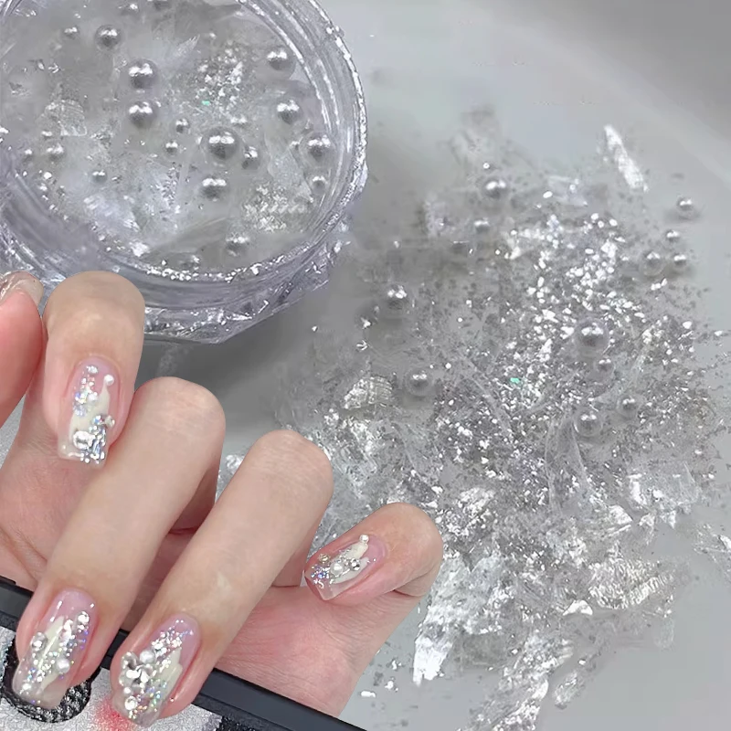Pearl White Nails Glitter Aurora Nails Polveri Al Chiaro Di Luna Fritillary Shell Mirror Pigment Decorazione Per Unghie 3D Nail Charms Forniture