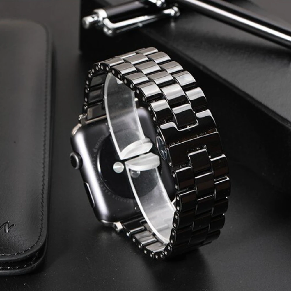 

Ceramic Strap for Apple Watch Band 49mm 45mm 41mm 44mm 40mm 42mm Stainless Steel Metal Butterfly Buckle for iWatch Ultra 87654SE