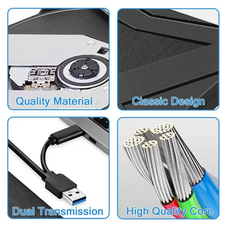 노트북용 외장 CD 드라이브, USB 3.0, 휴대용 CD 플레이어 및 라이터, 고속 CD ROM 리더, 리라이터 라이터, 외장 디스크