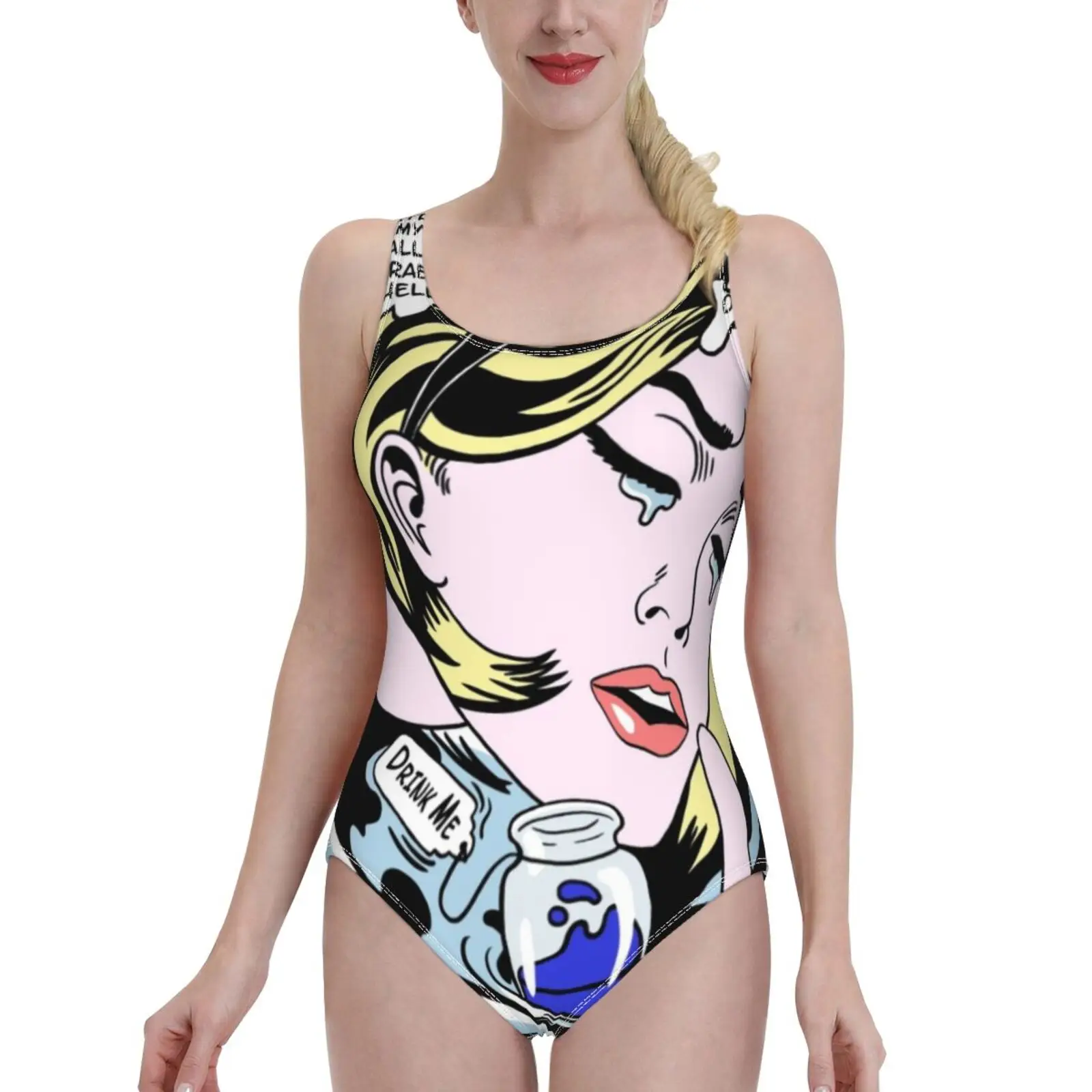 

Drowning Alice Women Swimsuit One Piece Backless Swimwear Sexy Beach Wear Summer Bathing Suits Roy Lichtenstein Lichtenstein