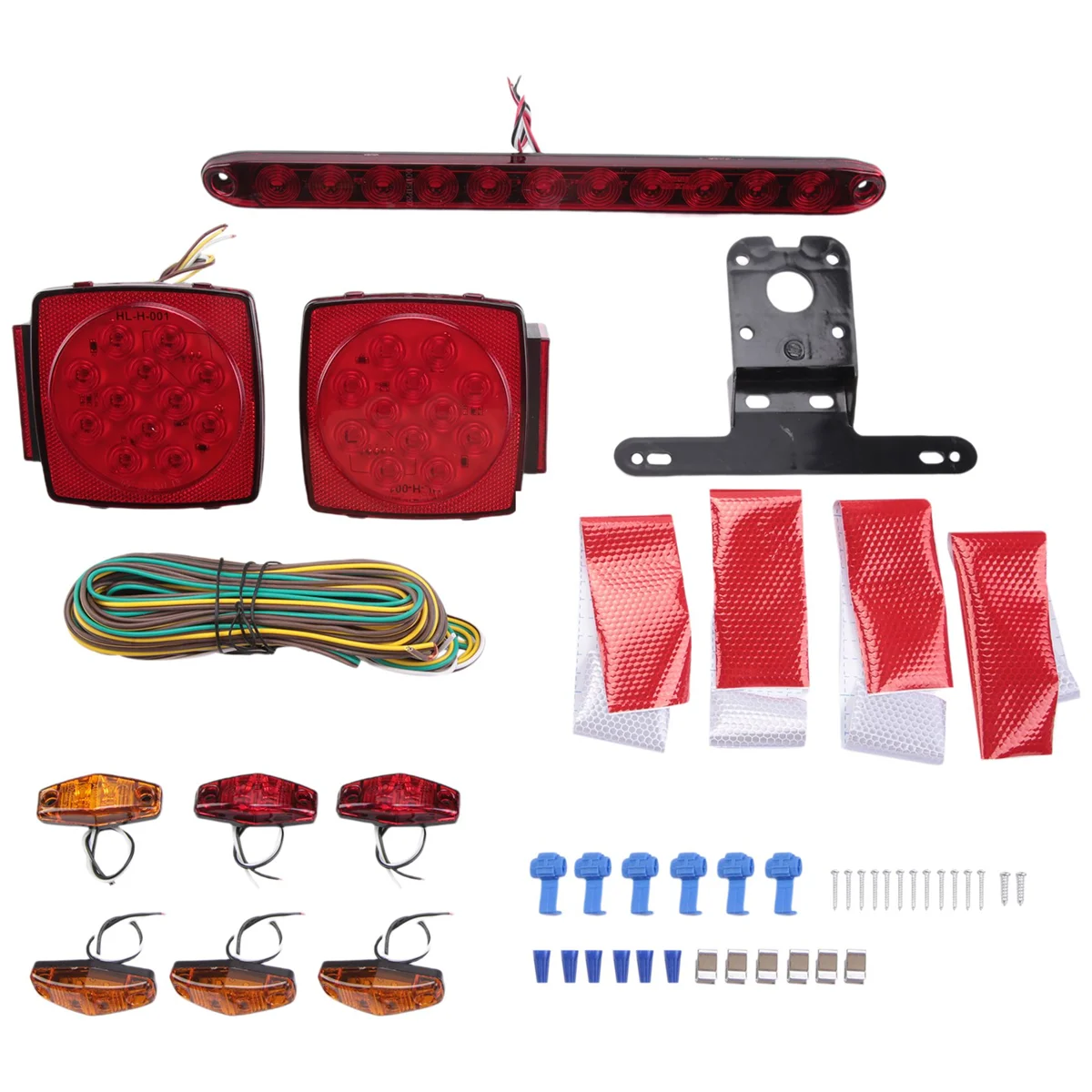 

Trailer Led Light Kit, Square Led Stop Turn Tail Brake License Plate Running Lights with Wiring Harness/Marker Lights