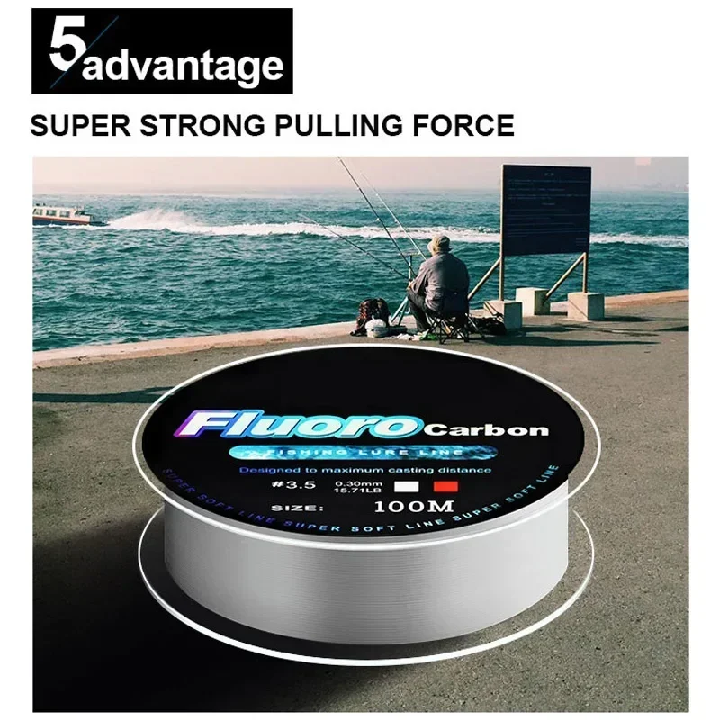 FLYSAND Fishing Line 100M Fluorocarbon Coating 4.13LB-34.32LB Carbon Fiber Monofilament Leader Line Carp Fishing Sinking
