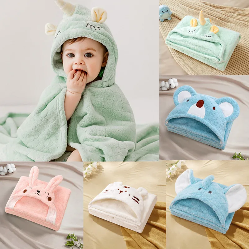 

Baby Bath Towel Cartoon Coral Velvet Newborn Hooded Towel Bathrobe Quick Dry Children's Hooded Bathrobe Baby Shower Face Towel