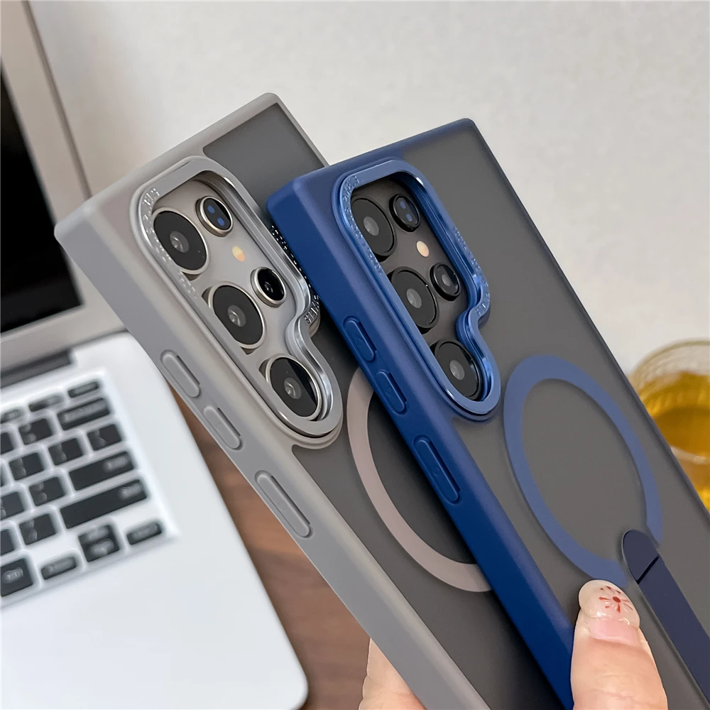 Frosted Magnetic Fold Stand Holder Case with Magsafe Wireless Charging Compatibility