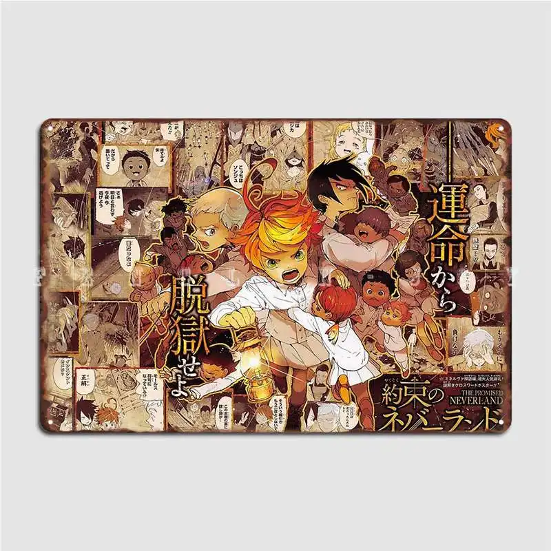 

Yakuso No Neverland The Promised Neverland Anime Metal Sign Wall Cave Living Room Printing Wall Decor Tin Sign Poster