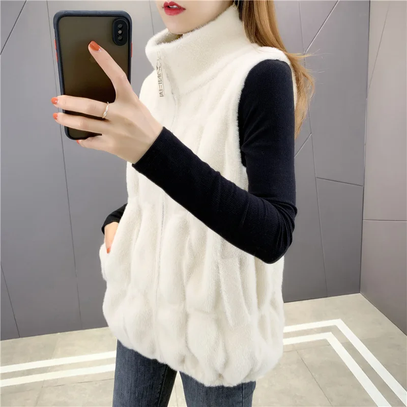 Autumn Winter High Neck Velvet Vest Jacket Women Thick Elastic Vest Zipper Warm Solid Color Sleeveless Coat Garment Warm Outwear men s sweater vest knitted sleeveless jacket casual slim velvet thick winter warm hombre zipper cardigan