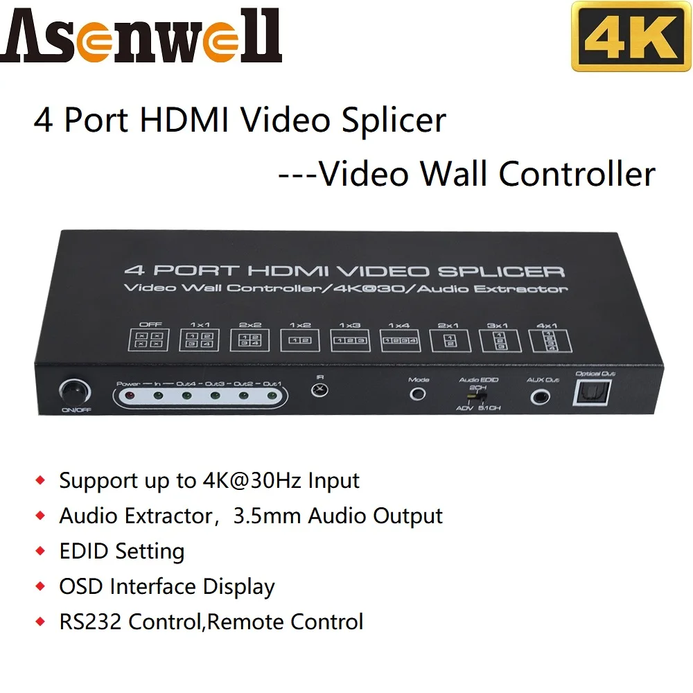 Controller Per Video Wall Splicer Ir Rs232 2 X2 Tv 4K 1X2 1X3 1X4 Processore Spdif 3.5Mm Out Audio Hdmi Video Splicer Splitter Switch