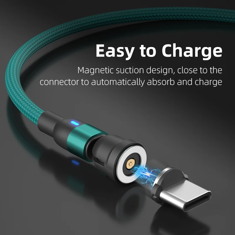 Universal 540° Rotating Magnetic USB Type C Charging & Data Sync Cable - 2.4A