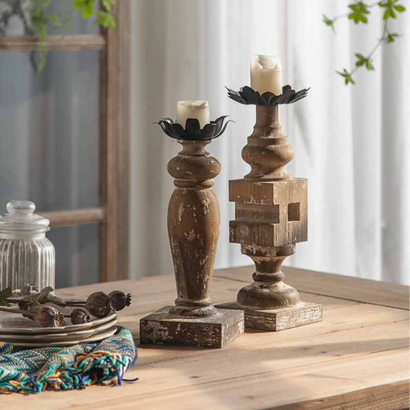 

Vintage Home Desktop Decoration Wooden Candle Candlestick Bed & Breakfast Crafts Decoration