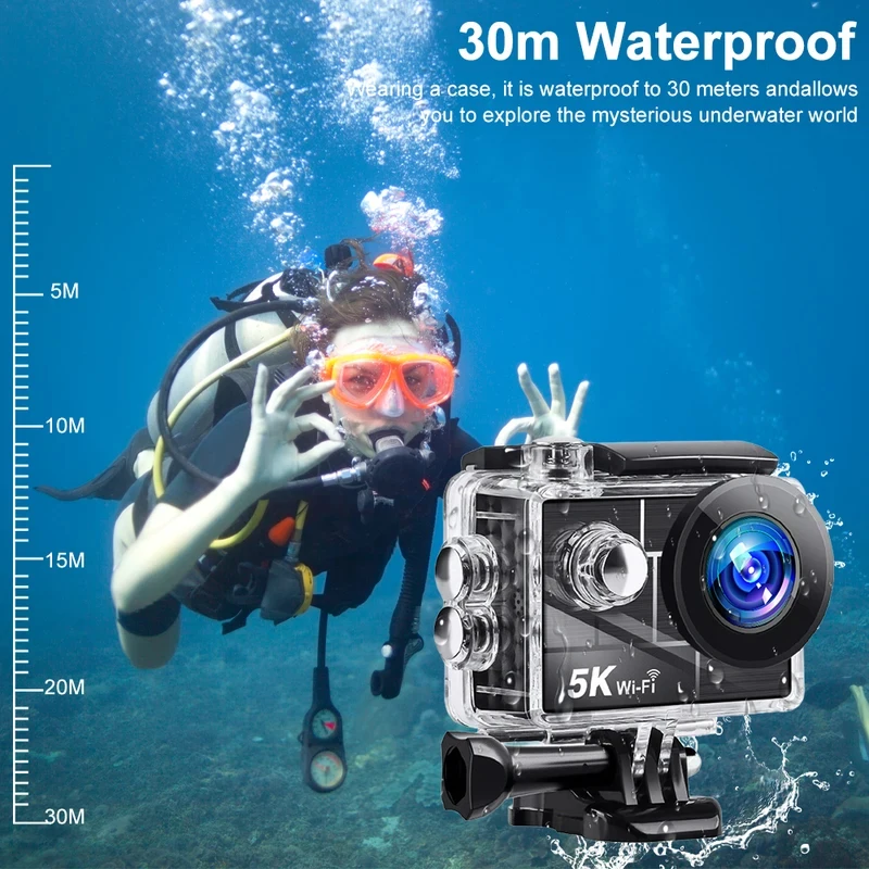 레가톤 5K 액션 카메라 4K60FPS WiFi 2.0인치 IPS 스크린 170도 °   광각 30M 방수 자전거 오토바이 스포츠 카메라