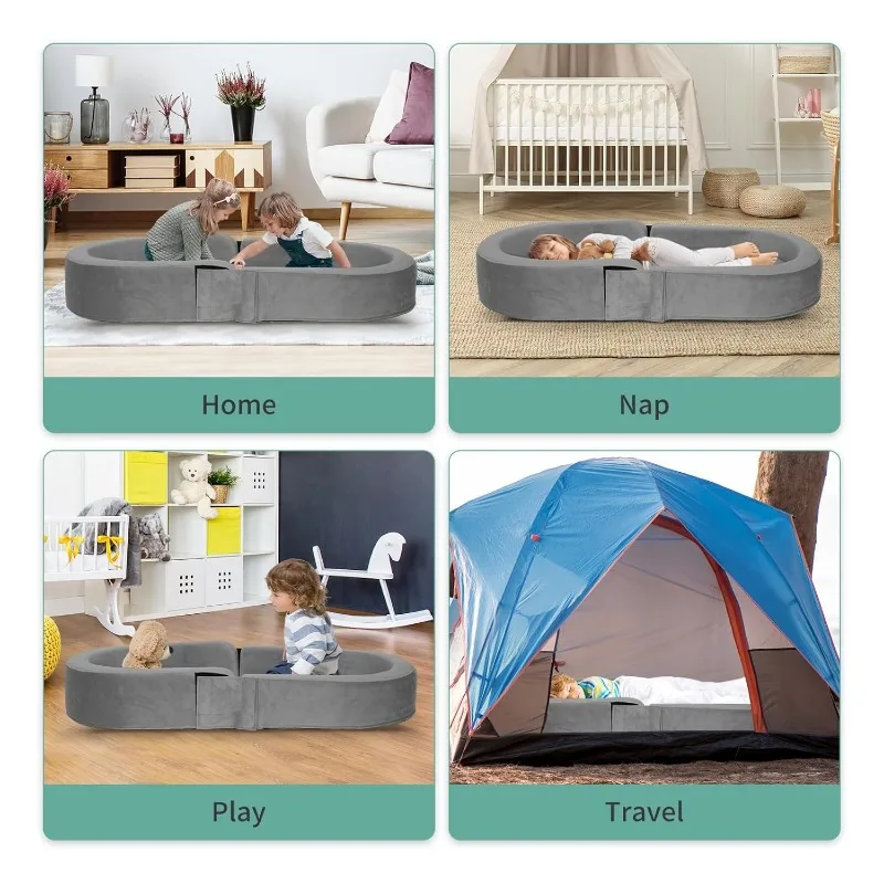 Wanan Toddler Travel Bed Removable and Washable Portable Toddler Portable Bed Foldable Toddler Bed for 18 M- 6yr Old (Gray) 6